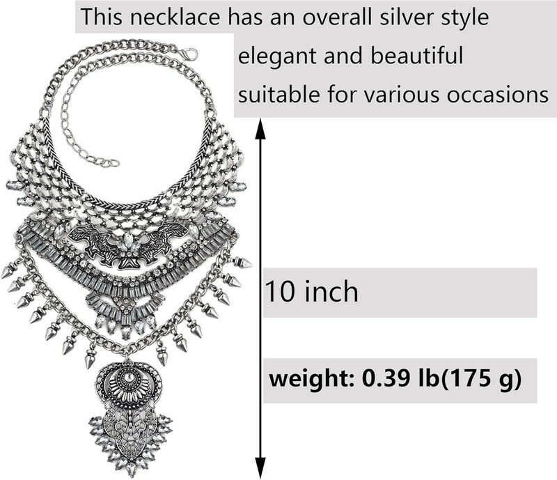 CCBFY Long Tassel Chunky Boho Coin Statement Necklace For Women Silver - Image 5